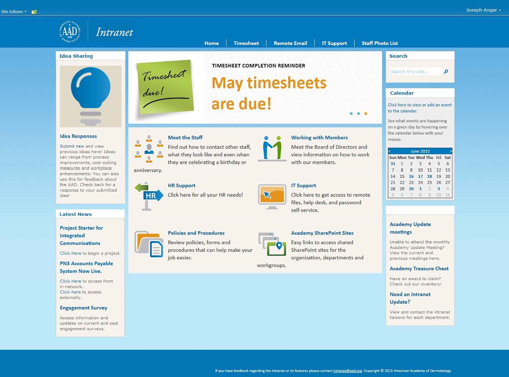 American Academy of Dermatology Sharepoint intranet site.